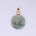 14K Gold plated Green Jade Round CZ Bail Pendant | N2018 - DLUXCA