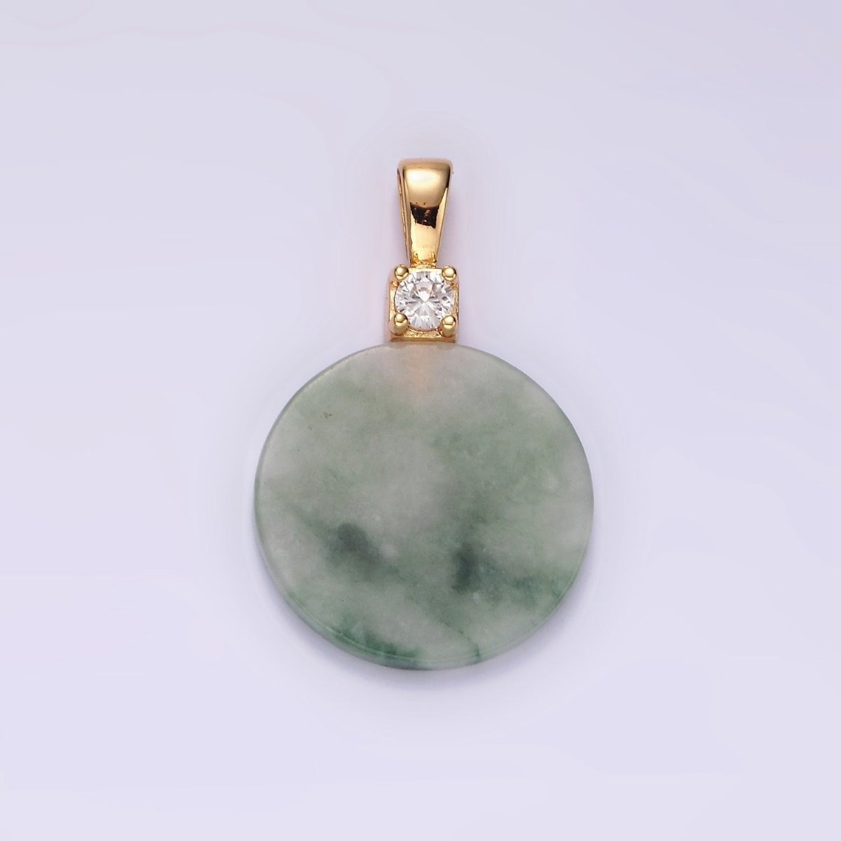 14K Gold plated Green Jade Round CZ Bail Pendant | N2018 - DLUXCA