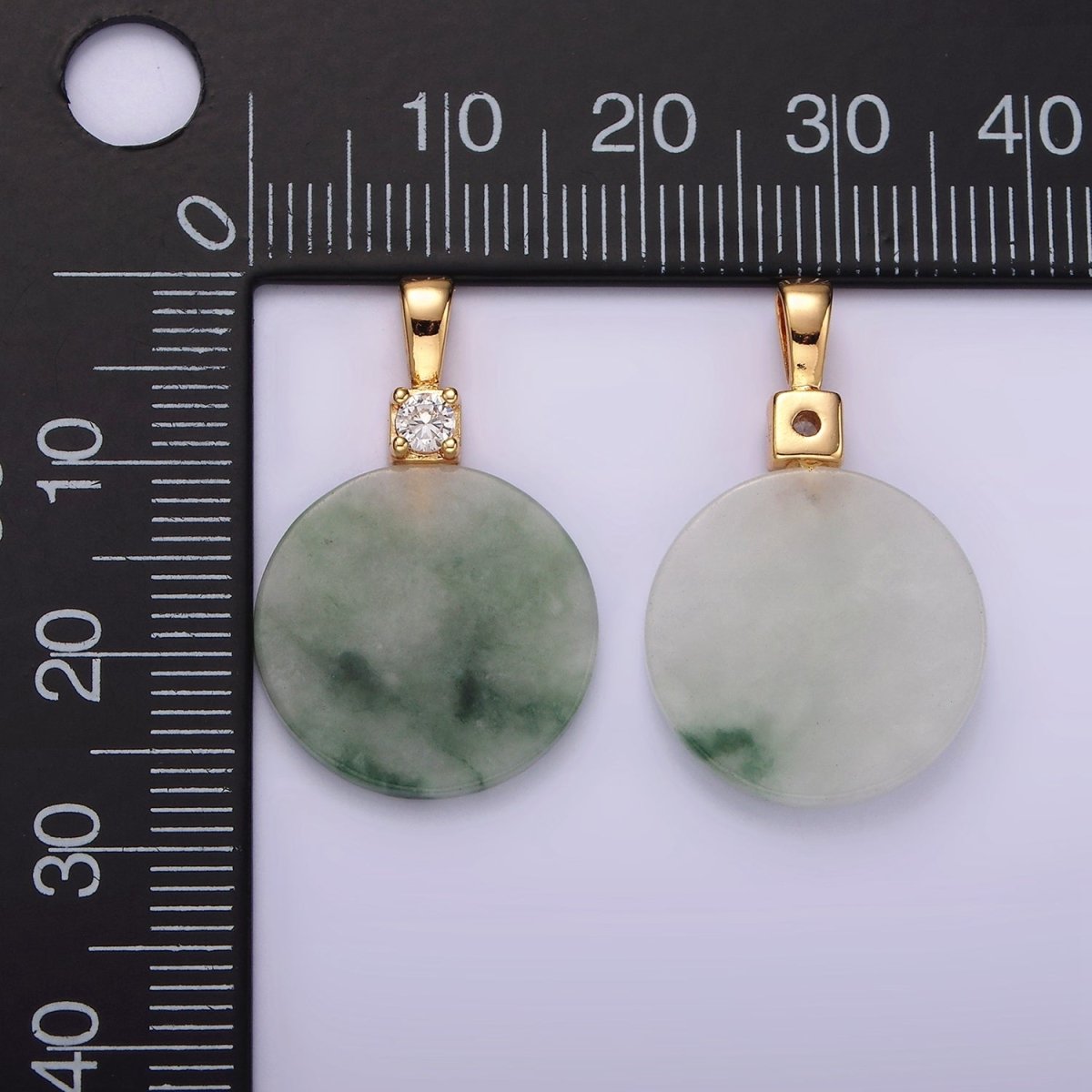 14K Gold plated Green Jade Round CZ Bail Pendant | N2018 - DLUXCA