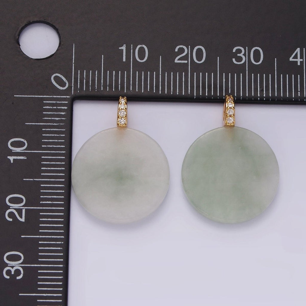 14K Gold plated Green Jade Round Micro Paved CZ Bail Pendant | N1091 - DLUXCA