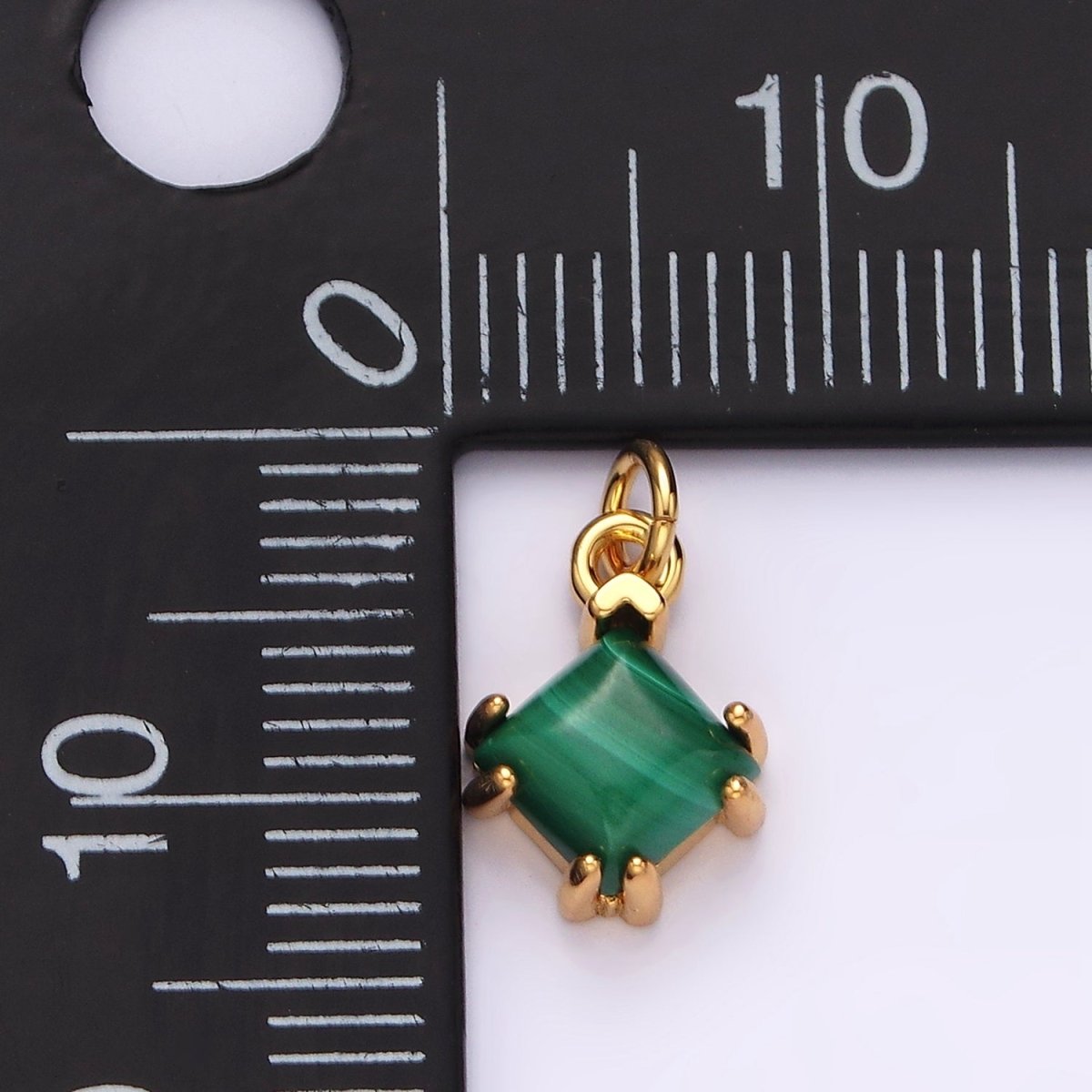 14K Gold plated Green Malachite Framed Rhombus Mini Charm | AC789 - DLUXCA