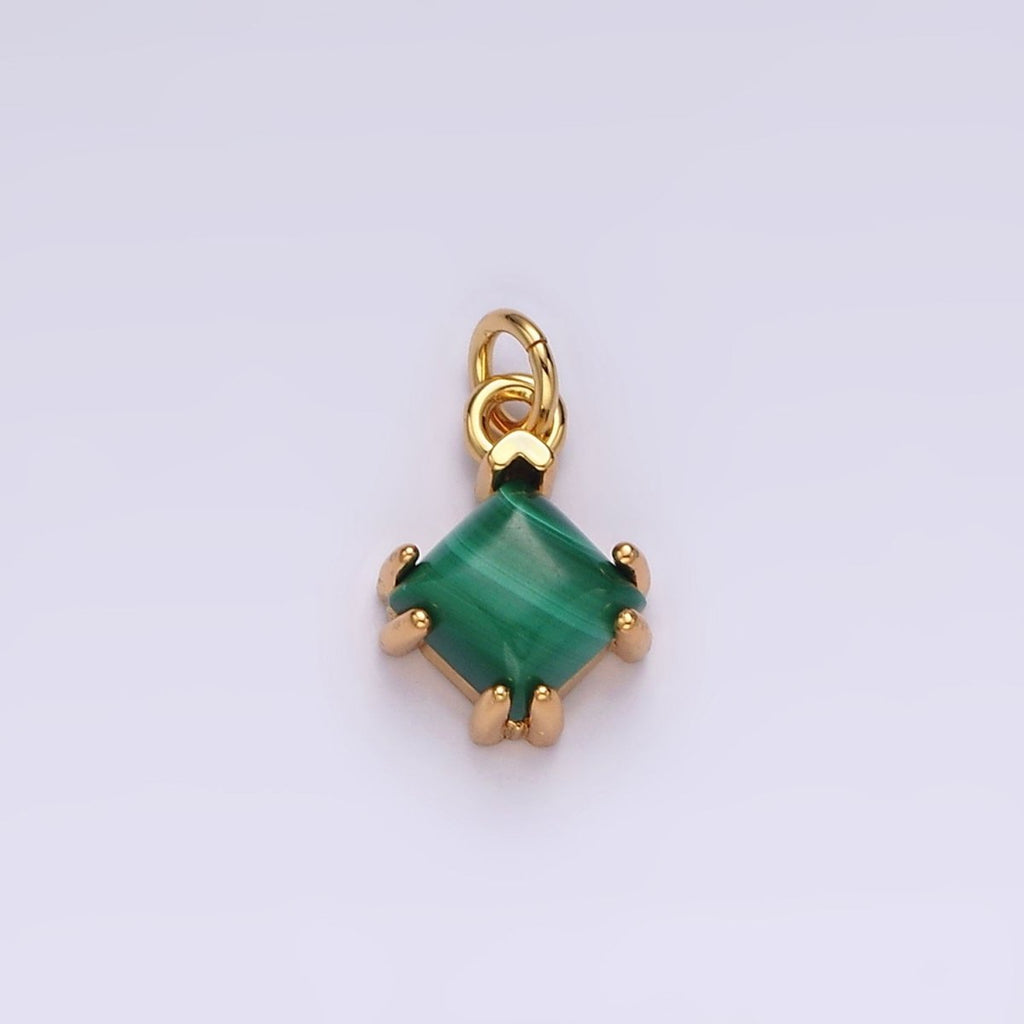 14K Gold plated Green Malachite Framed Rhombus Mini Charm | AC789 - DLUXCA