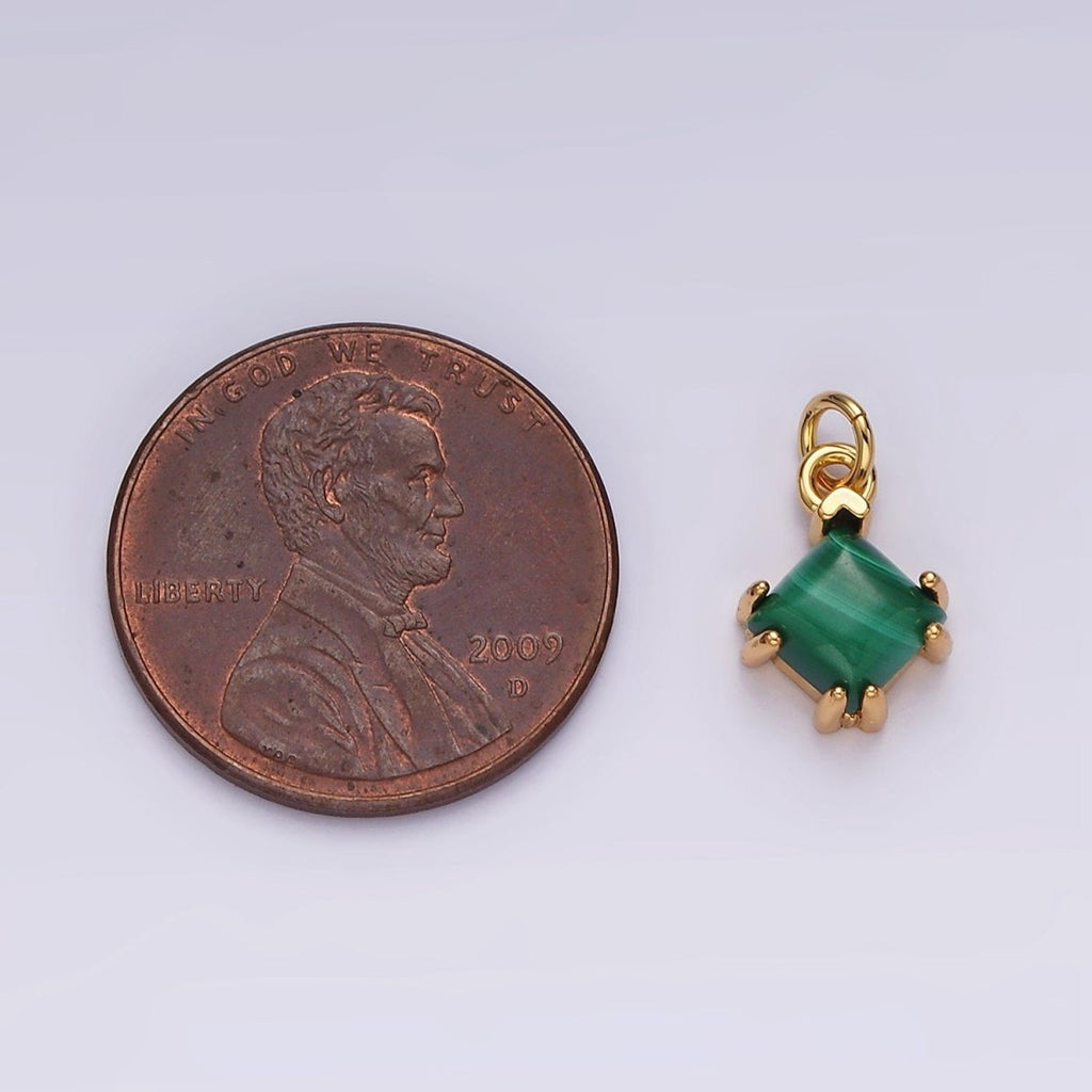 14K Gold plated Green Malachite Framed Rhombus Mini Charm | AC789 - DLUXCA