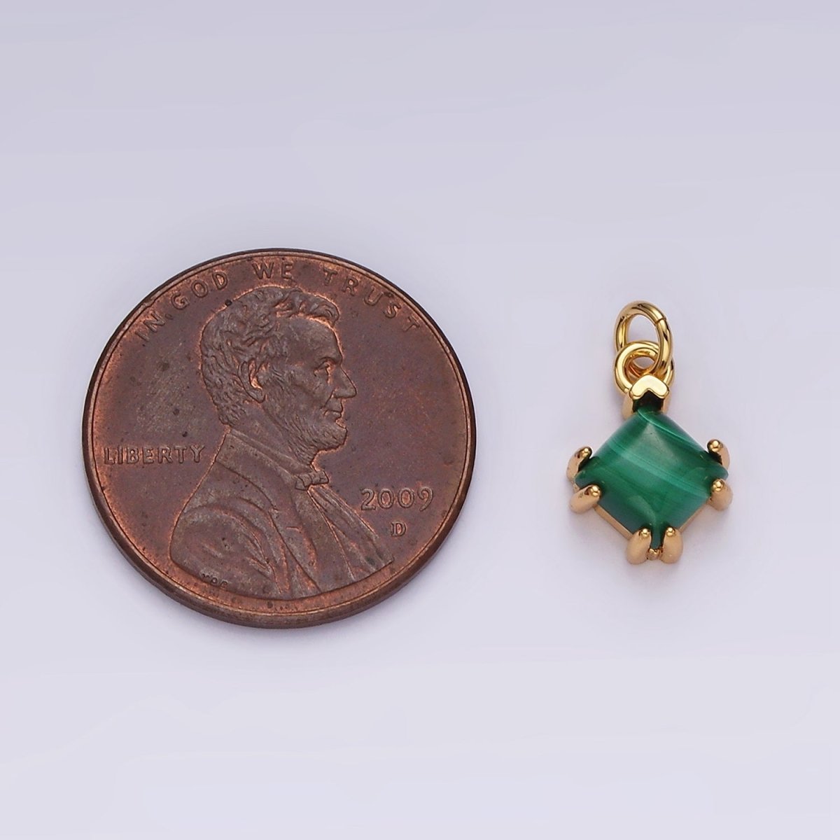 14K Gold plated Green Malachite Framed Rhombus Mini Charm | AC789 - DLUXCA