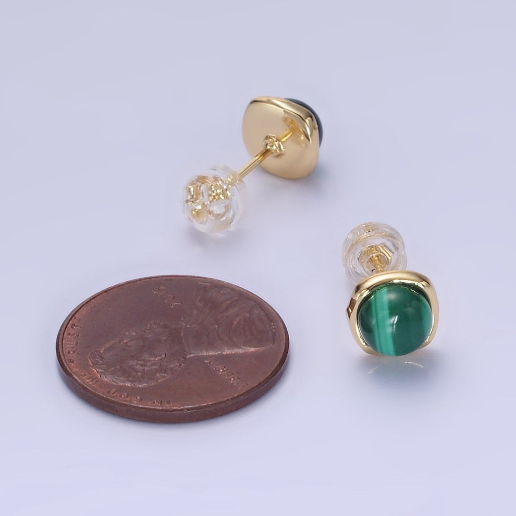 14K Gold plated Green Malachite Stud Earrings AB1306 - DLUXCA