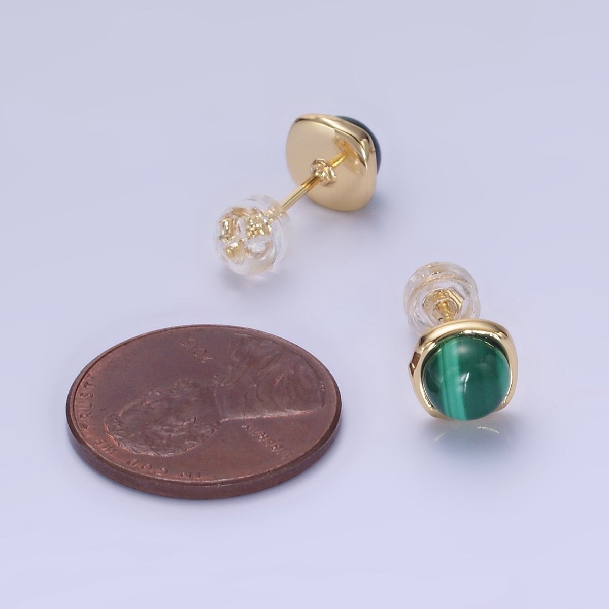 14K Gold plated Green Malachite Stud Earrings AB1306 - DLUXCA