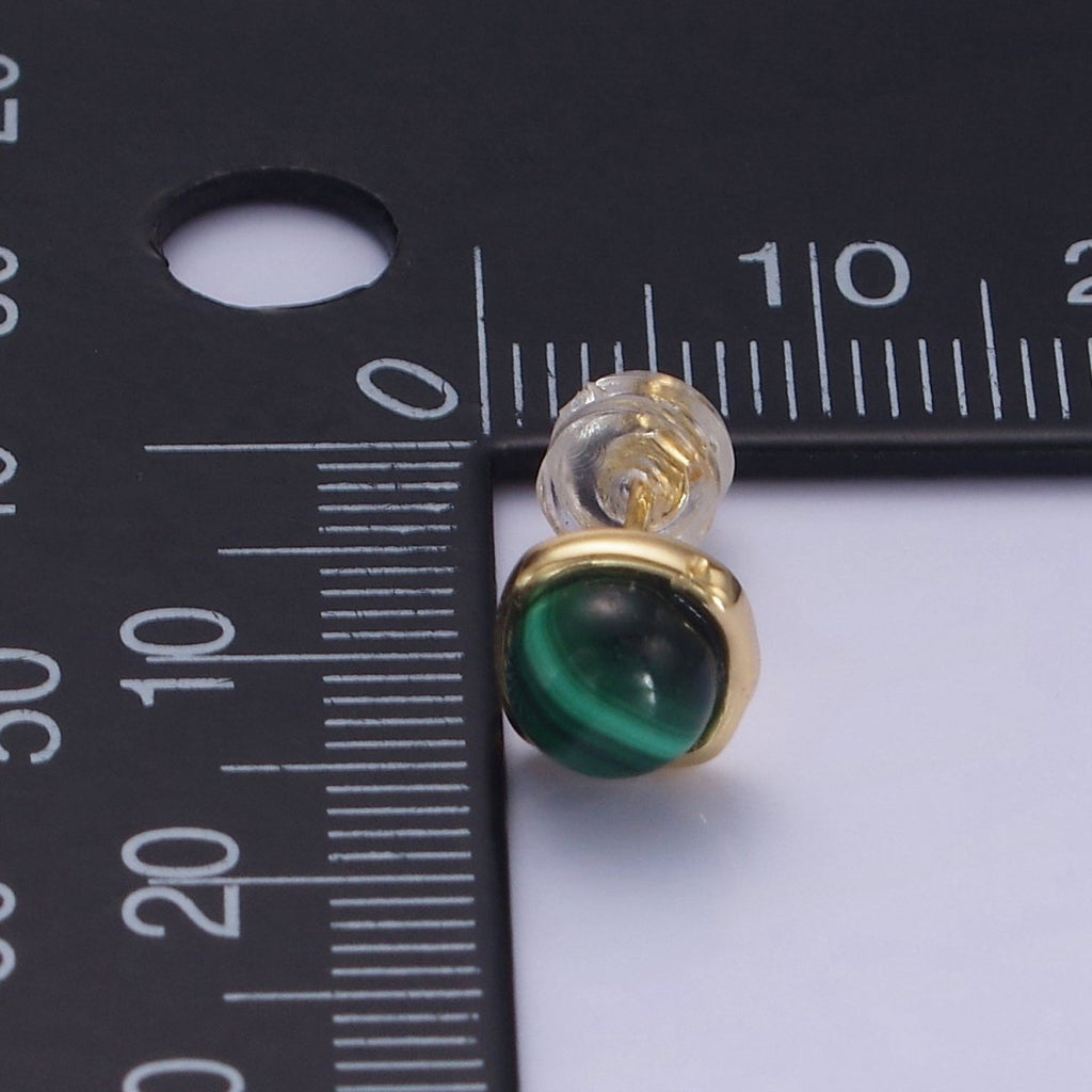14K Gold plated Green Malachite Stud Earrings AB1306 - DLUXCA