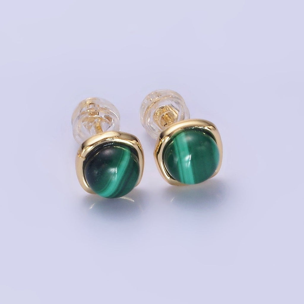 14K Gold plated Green Malachite Stud Earrings AB1306 - DLUXCA