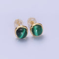 14K Gold plated Green Malachite Stud Earrings AB1306 - DLUXCA