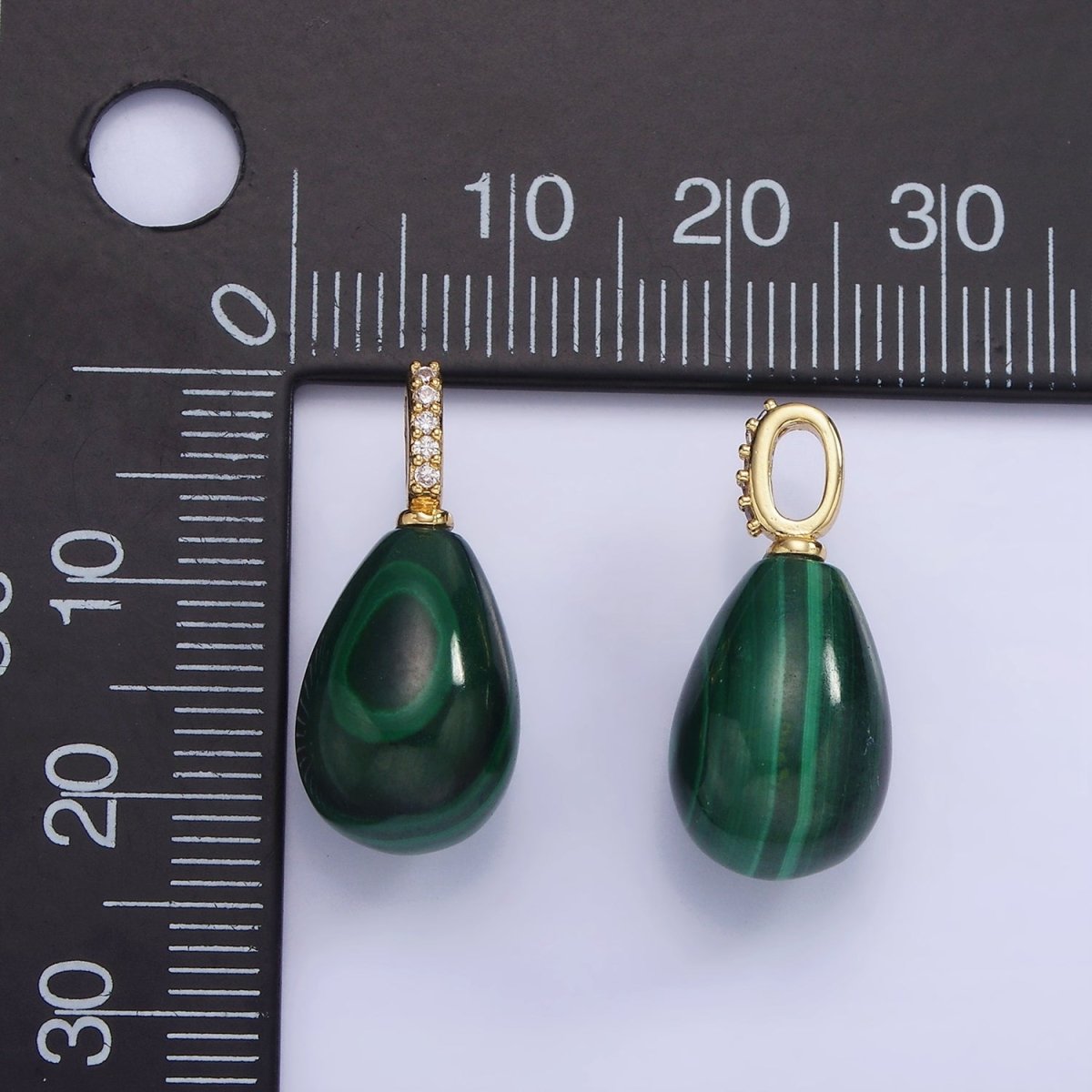 14K Gold plated Green Malachite Teardrop Micro Paved CZ Bail Pendant | AA1131 - DLUXCA