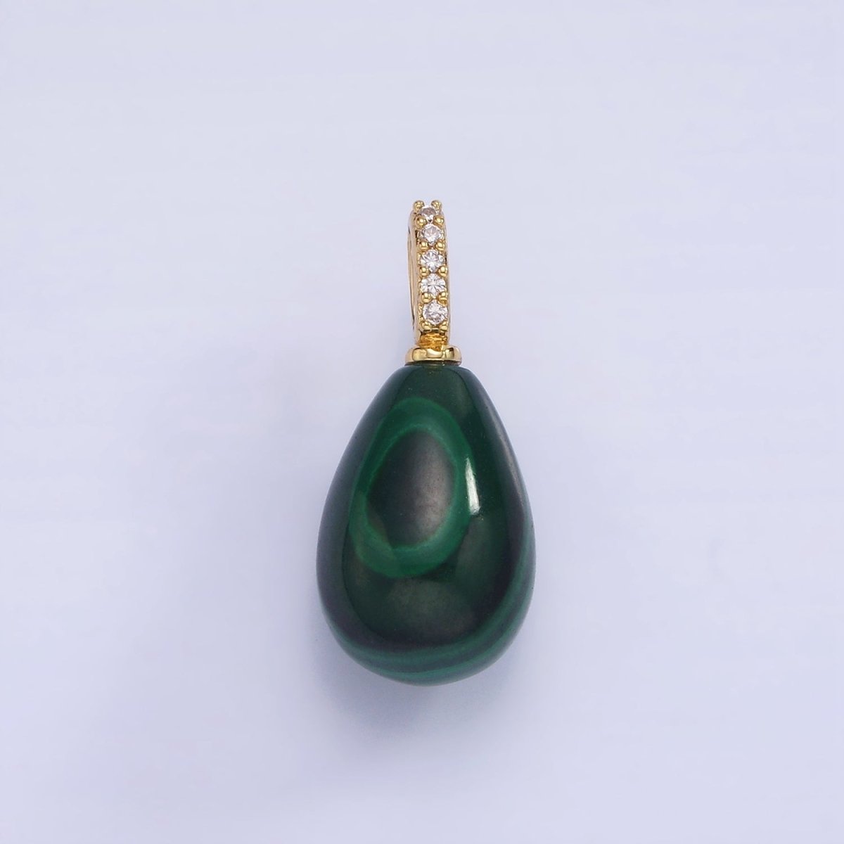 14K Gold plated Green Malachite Teardrop Micro Paved CZ Bail Pendant | AA1131 - DLUXCA