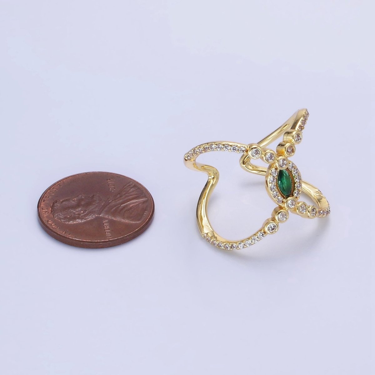 14K Gold plated Green Marquise CZ Micro Paved Double Band Ring | O1319 - DLUXCA