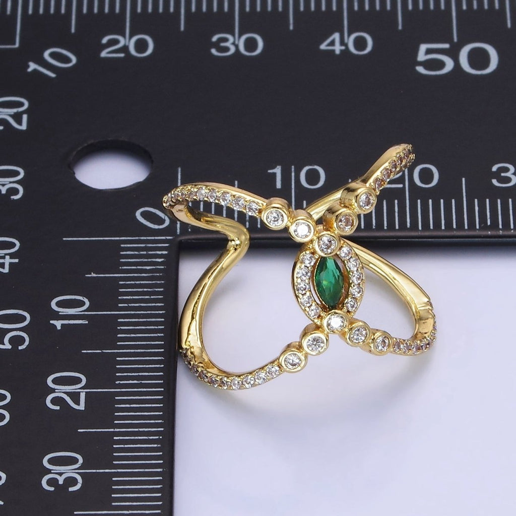 14K Gold plated Green Marquise CZ Micro Paved Double Band Ring | O1319 - DLUXCA