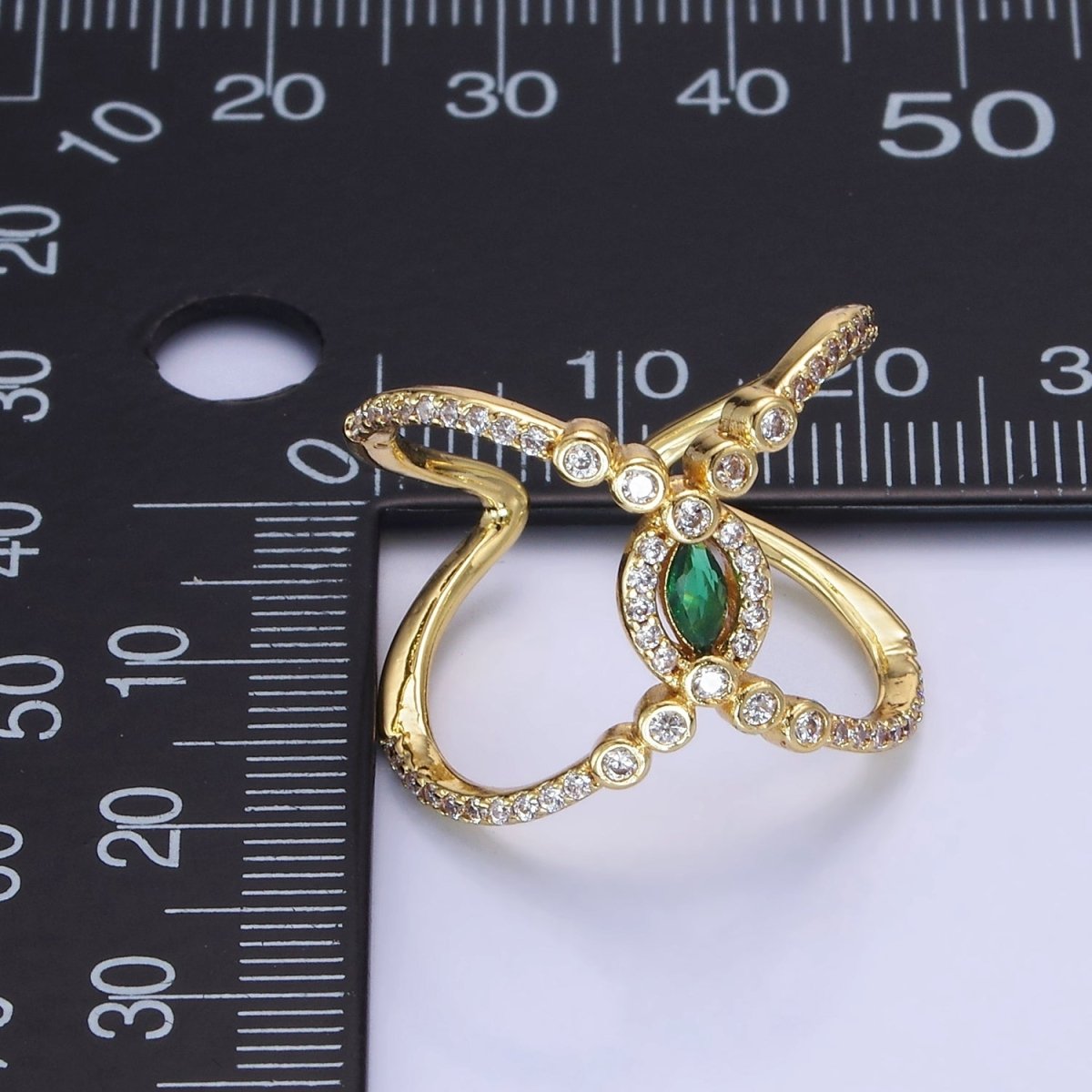 14K Gold plated Green Marquise CZ Micro Paved Double Band Ring | O1319 - DLUXCA