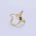 14K Gold plated Green Marquise CZ Micro Paved Double Band Ring | O1319 - DLUXCA