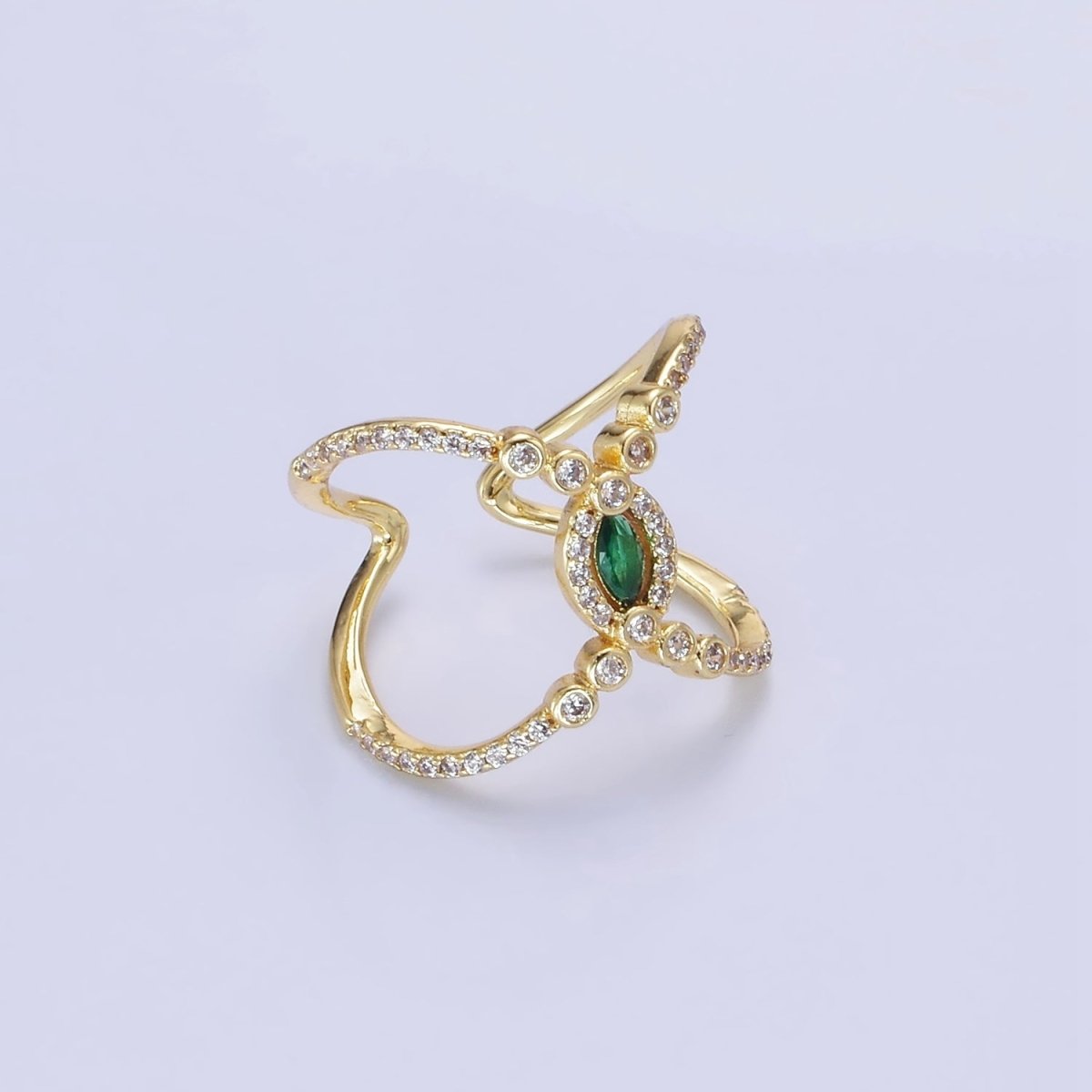 14K Gold plated Green Marquise CZ Micro Paved Double Band Ring | O1319 - DLUXCA