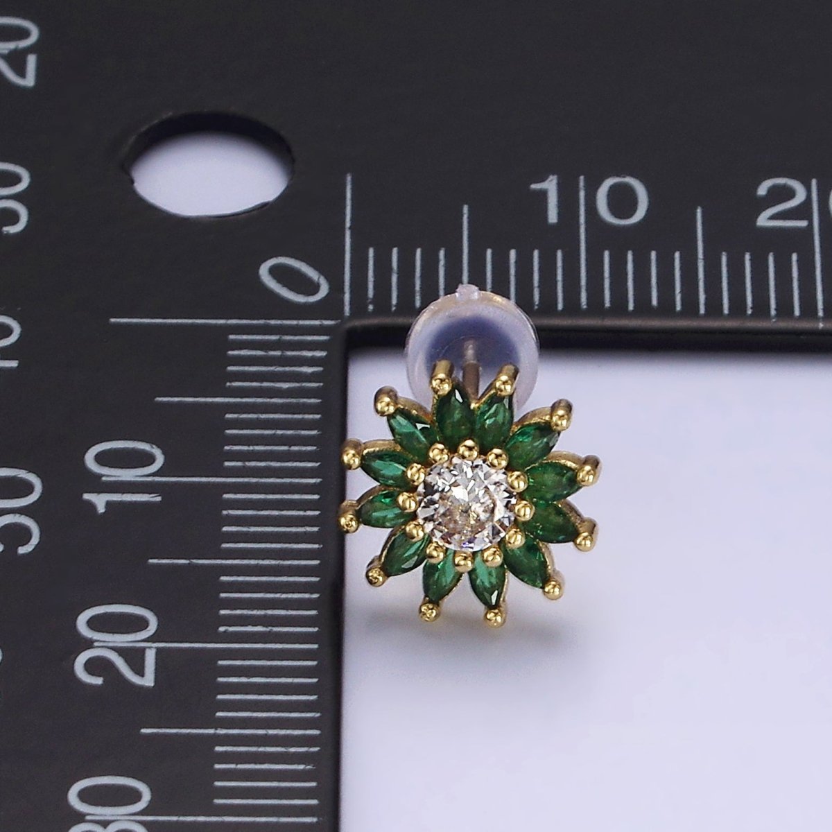 14K Gold plated Green Marquise Sunflower Petal Stud Earrings | AE646 - DLUXCA