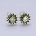 14K Gold plated Green Marquise Sunflower Petal Stud Earrings | AE646 - DLUXCA