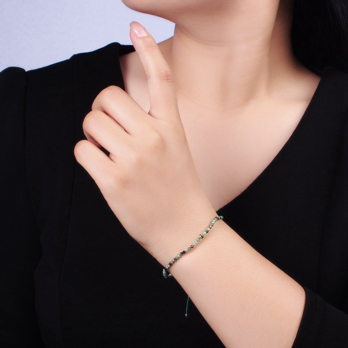 14K Gold plated Green Moss Agate Multifaceted Rope Adjustable Friendship Bracelet | WA - 02174 ~ WA - 02176 - DLUXCA