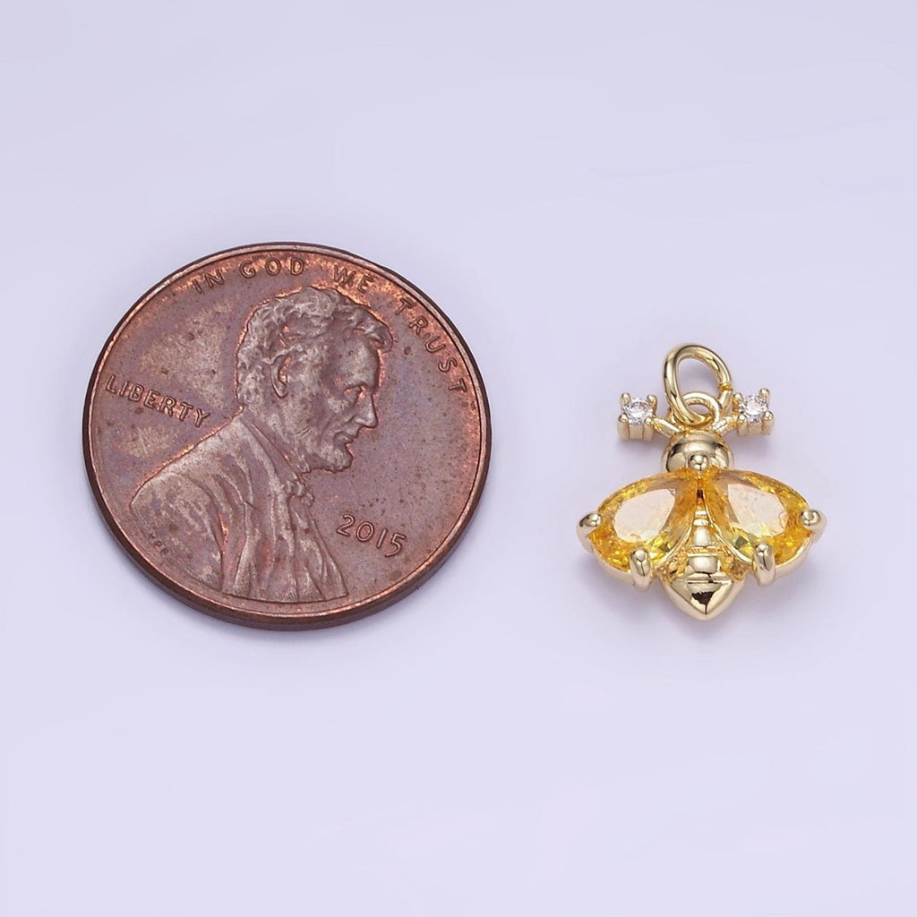14K Gold plated Green, Orange CZ Bumble Queen Bee Charm | W542 - DLUXCA