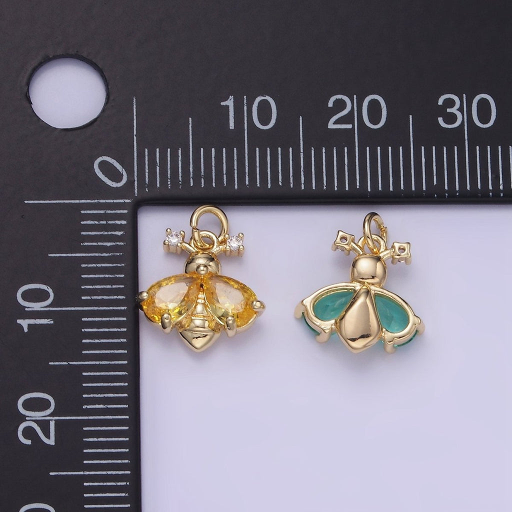14K Gold plated Green, Orange CZ Bumble Queen Bee Charm | W542 - DLUXCA