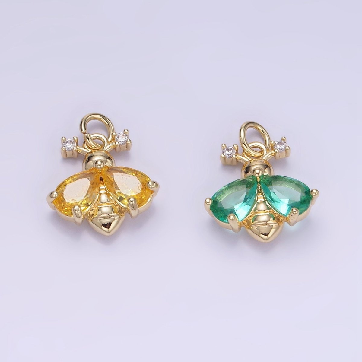 14K Gold plated Green, Orange CZ Bumble Queen Bee Charm | W542 - DLUXCA