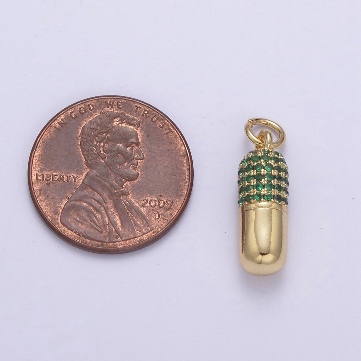 14K Gold plated Green, Red Micro Paved CZ Pill Charm | C592 C594