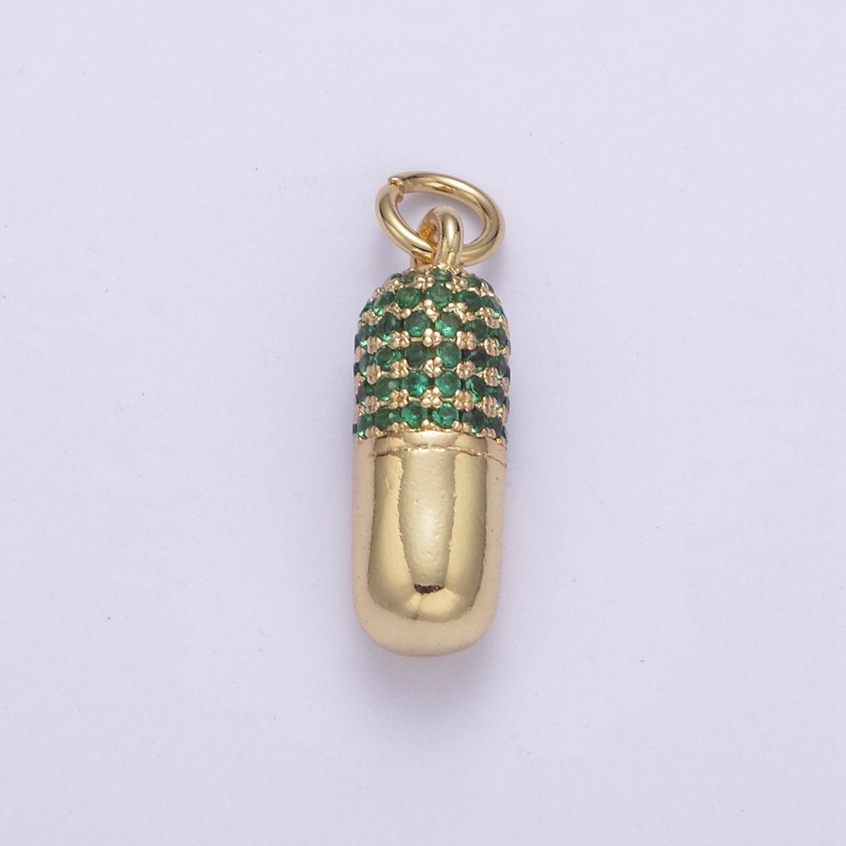 14K Gold plated Green, Red Micro Paved CZ Pill Charm | C592 C594