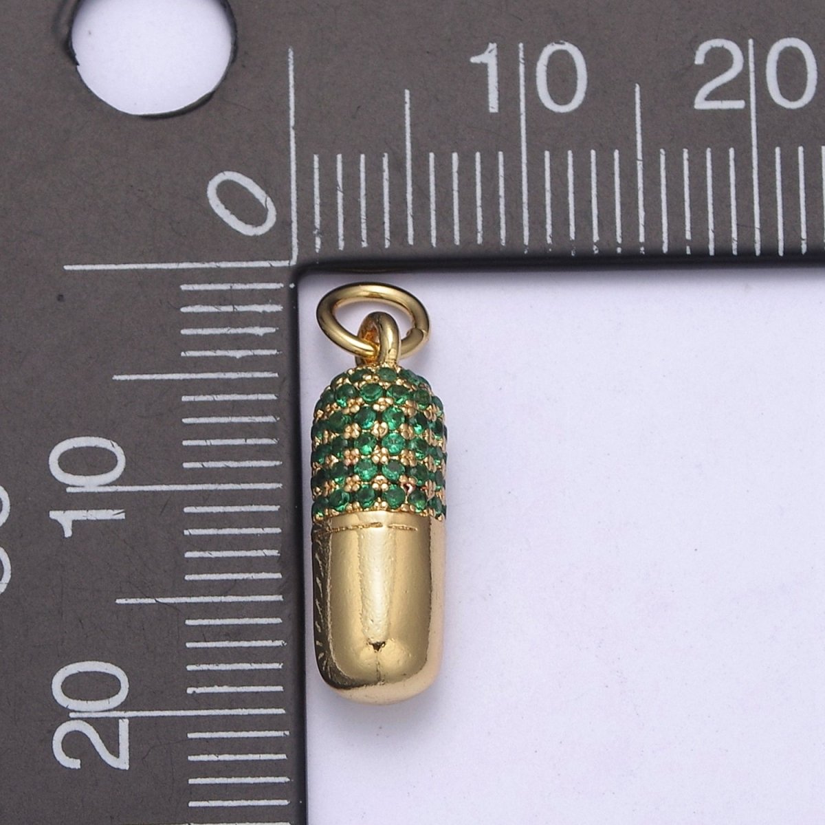 14K Gold plated Green, Red Micro Paved CZ Pill Charm | C592 C594