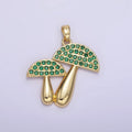 14K Gold plated Green, Orange Micro Paved CZ Mushroom Plant Nature Pendant | AH152