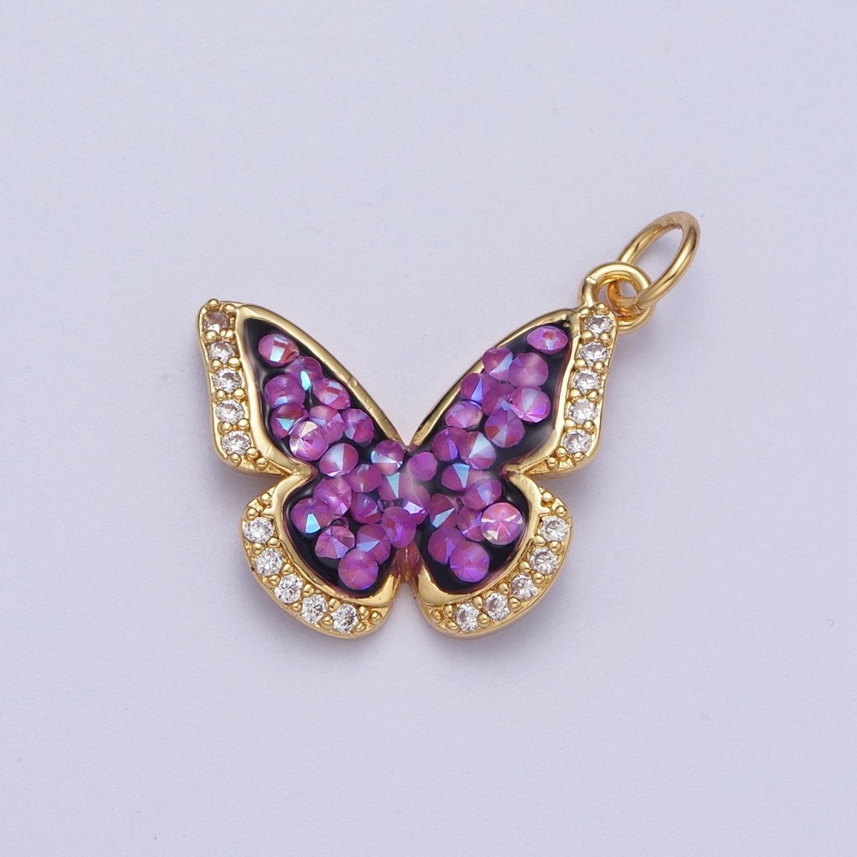 14K Gold plated Green, Pink, Purple, Blue AB Micro Paved CZ Monarch Butterfly Charm in Gold & Silver | W77 - W780 - DLUXCA