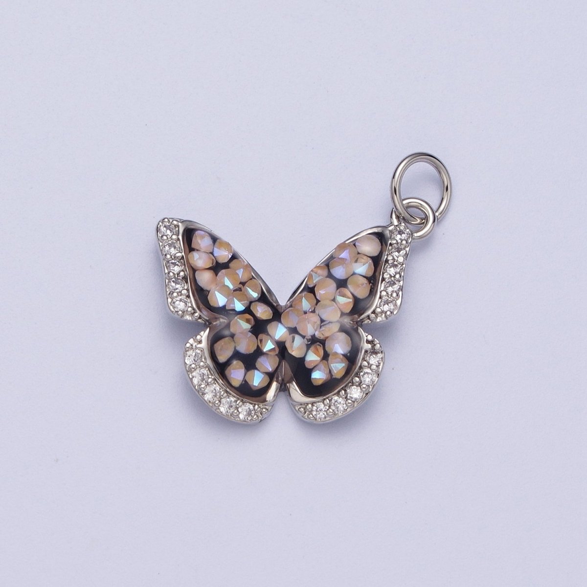 14K Gold plated Green, Pink, Purple, Blue AB Micro Paved CZ Monarch Butterfly Charm in Gold & Silver | W77 - W780 - DLUXCA