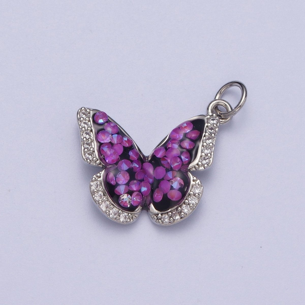 14K Gold plated Green, Pink, Purple, Blue AB Micro Paved CZ Monarch Butterfly Charm in Gold & Silver | W77 - W780 - DLUXCA