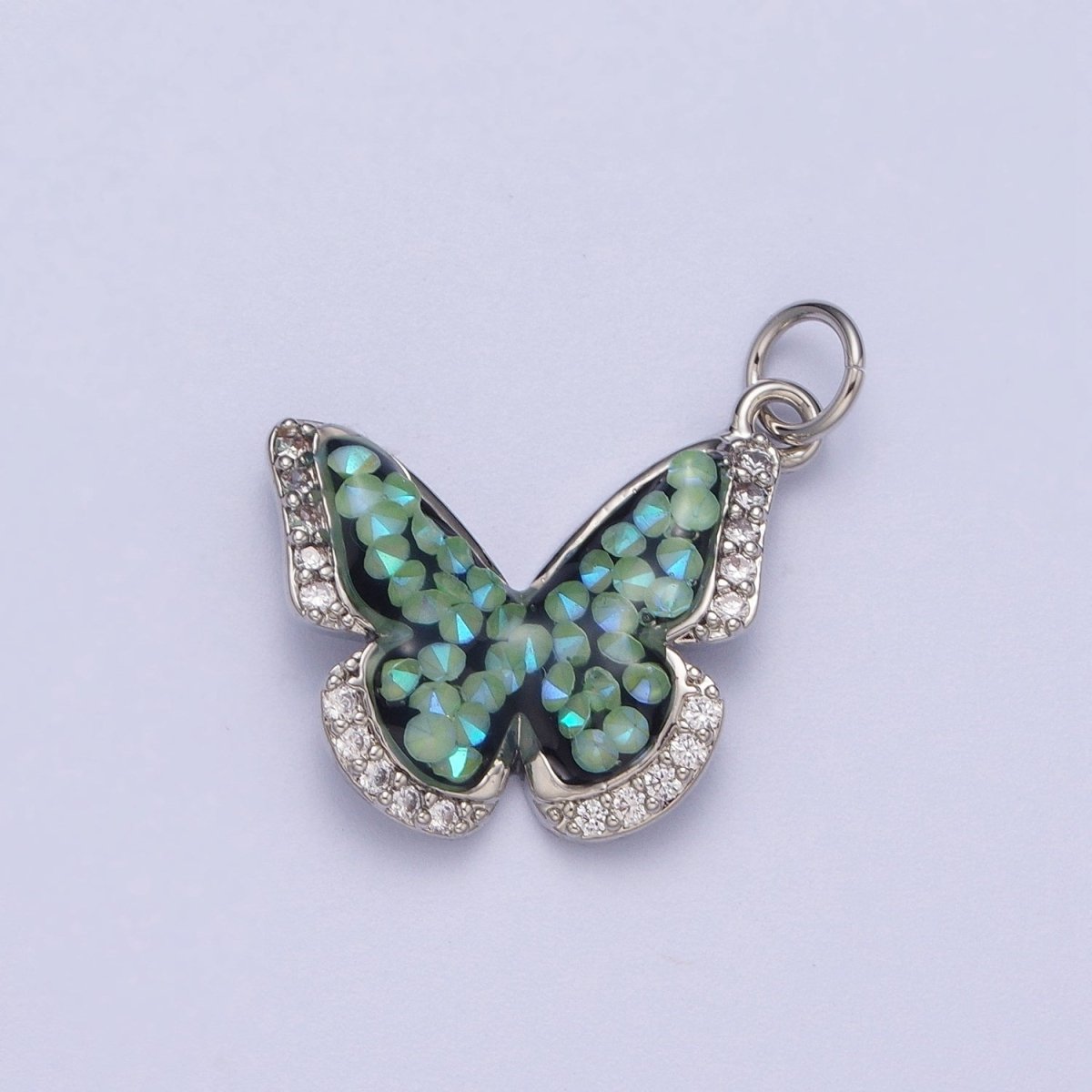 14K Gold plated Green, Pink, Purple, Blue AB Micro Paved CZ Monarch Butterfly Charm in Gold & Silver | W77 - W780 - DLUXCA