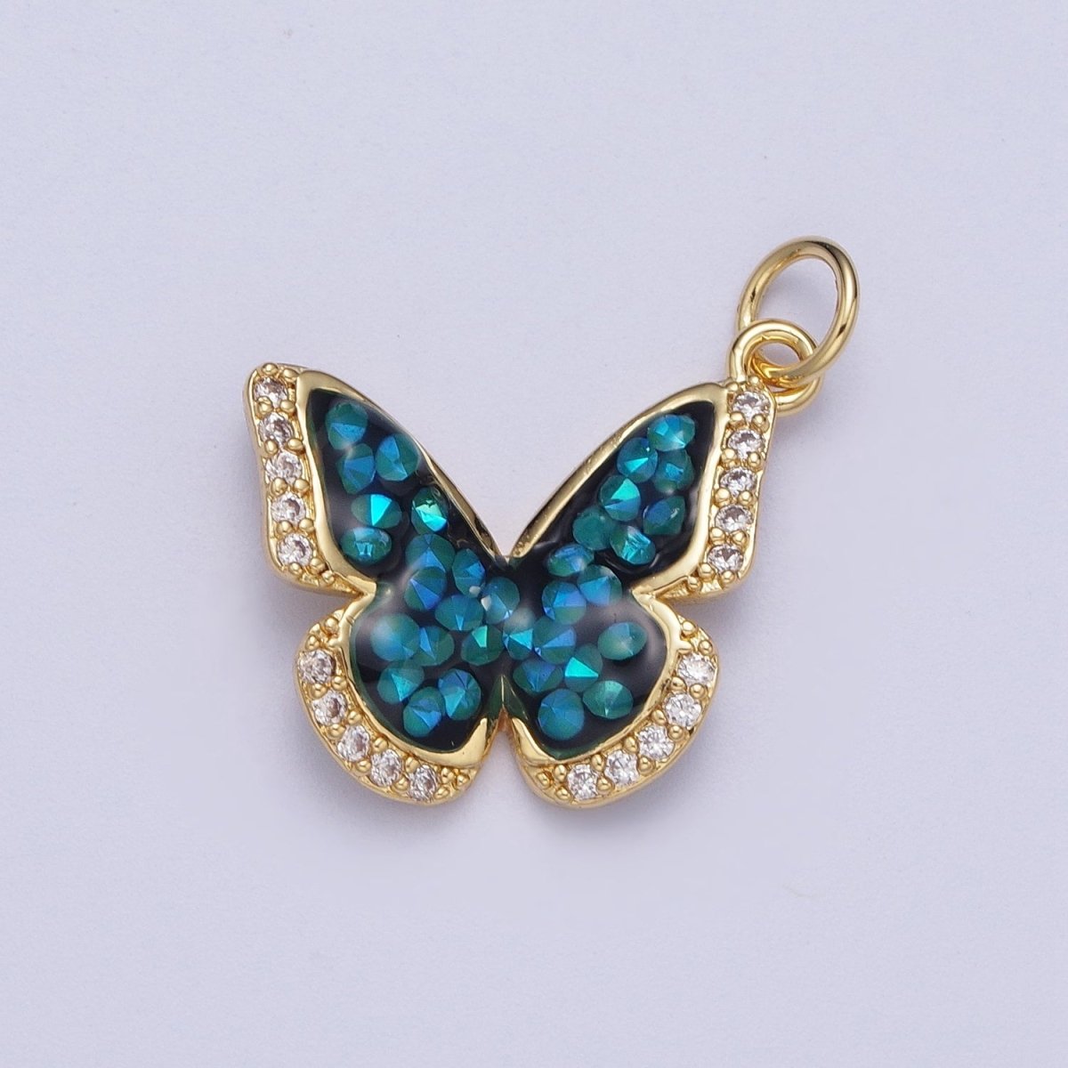 14K Gold plated Green, Pink, Purple, Blue AB Micro Paved CZ Monarch Butterfly Charm in Gold & Silver | W77 - W780 - DLUXCA