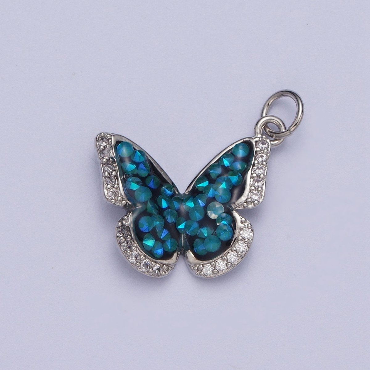 14K Gold plated Green, Pink, Purple, Blue AB Micro Paved CZ Monarch Butterfly Charm in Gold & Silver | W77 - W780 - DLUXCA