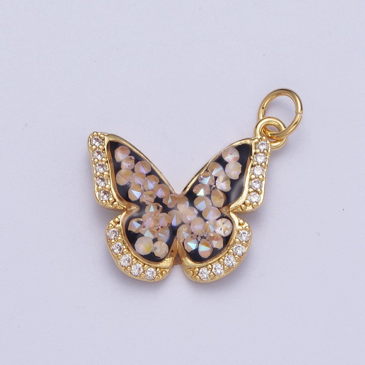 14K Gold plated Green, Pink, Purple, Blue AB Micro Paved CZ Monarch Butterfly Charm in Gold & Silver | W77 - W780 - DLUXCA