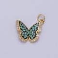 14K Gold plated Green, Pink, Purple, Blue AB Micro Paved CZ Monarch Butterfly Charm in Gold & Silver | W77 - W780 - DLUXCA