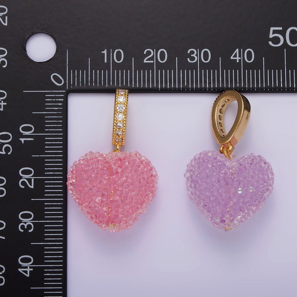 14K Gold plated Green, Pink, Purple Puffed Heart Micro Paved Bail Pendant | N1977 - N1979 - DLUXCA