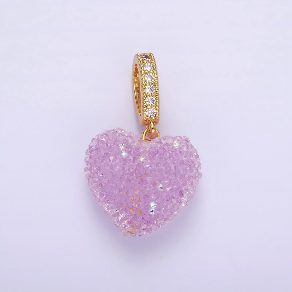 14K Gold plated Green, Pink, Purple Puffed Heart Micro Paved Bail Pendant | N1977 - N1979 - DLUXCA