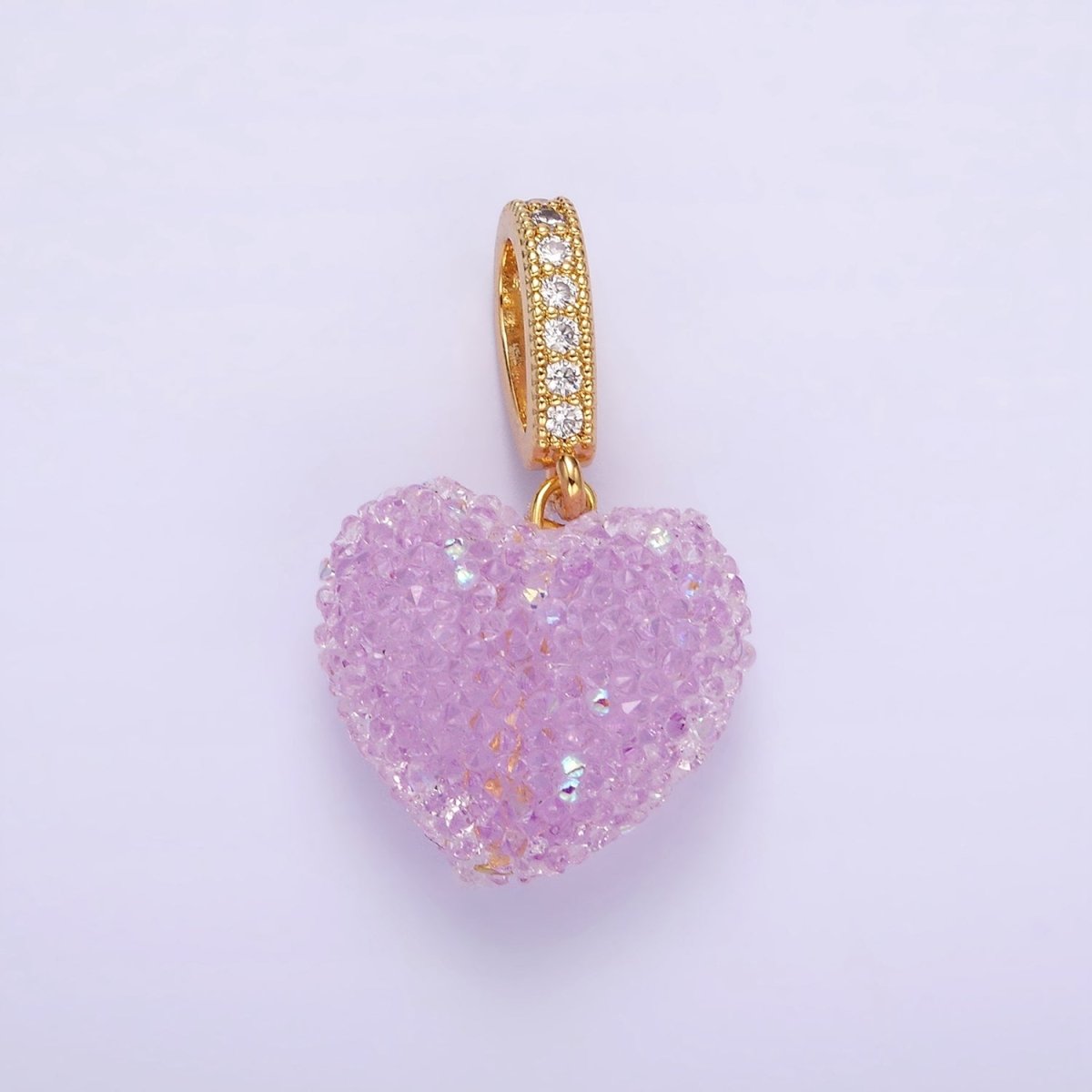 14K Gold plated Green, Pink, Purple Puffed Heart Micro Paved Bail Pendant | N1977 - N1979 - DLUXCA