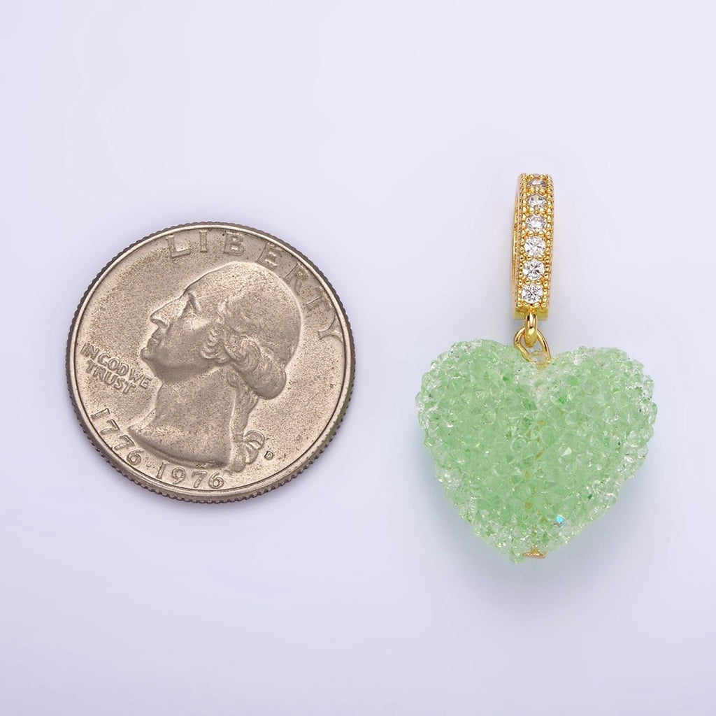14K Gold plated Green, Pink, Purple Puffed Heart Micro Paved Bail Pendant | N1977 - N1979 - DLUXCA