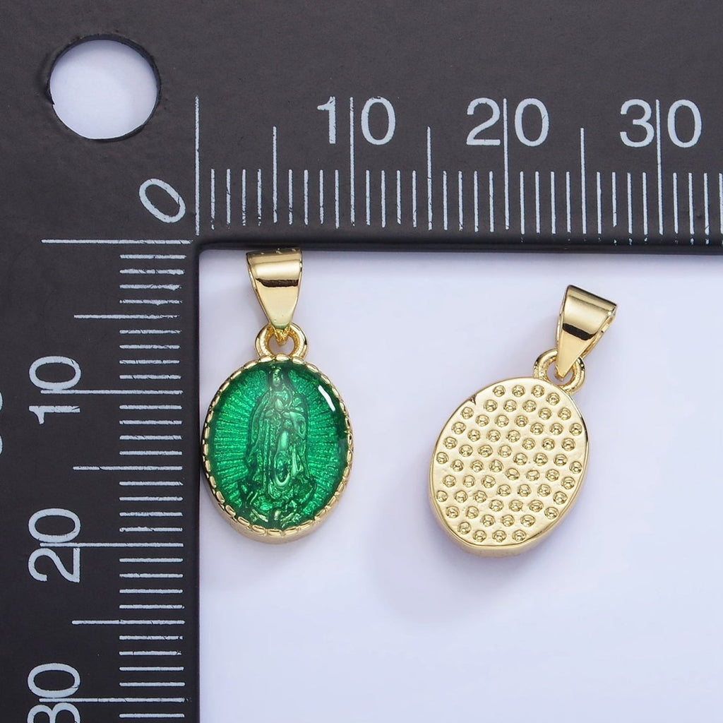 14K Gold plated Green, Red, Pink, Purple, Teal, Yellow, Fuchsia Miraculous Lady Mary Pendant | AA1239 - AA1242