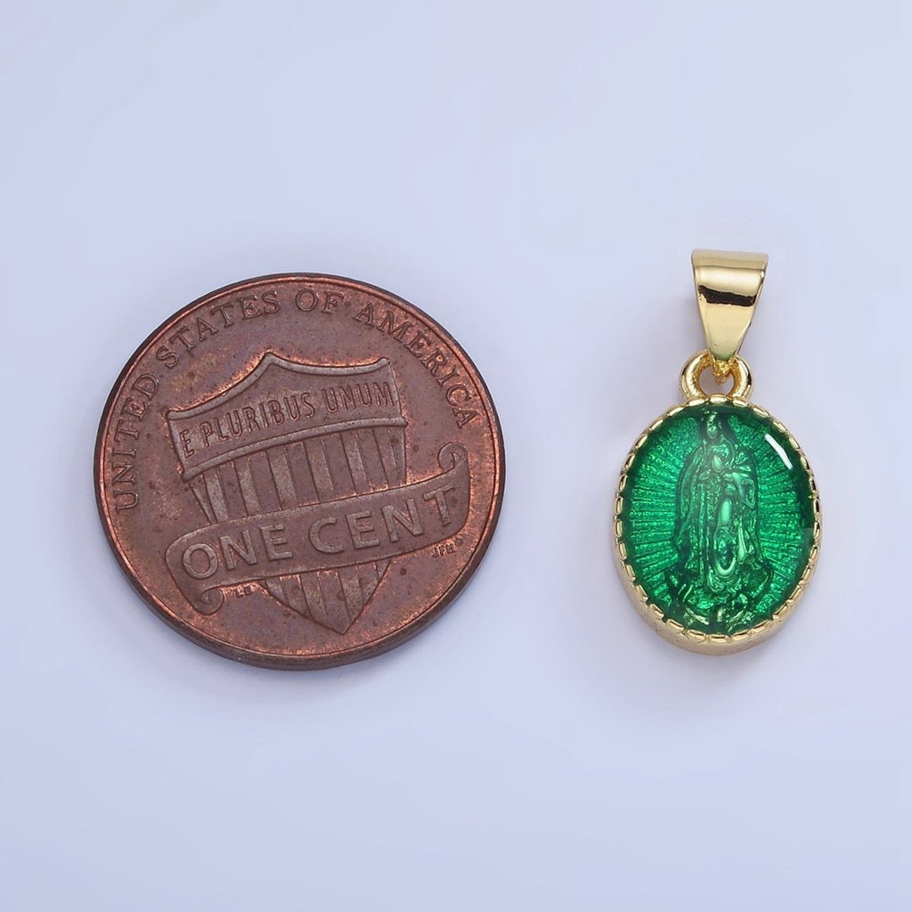 14K Gold plated Green, Red, Pink, Purple, Teal, Yellow, Fuchsia Miraculous Lady Mary Pendant | AA1239 - AA1242