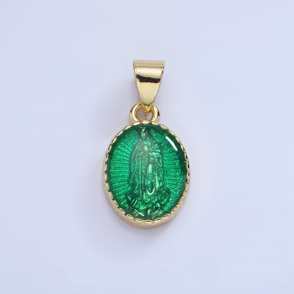 14K Gold plated Green, Red, Pink, Purple, Teal, Yellow, Fuchsia Miraculous Lady Mary Pendant | AA1239 - AA1242