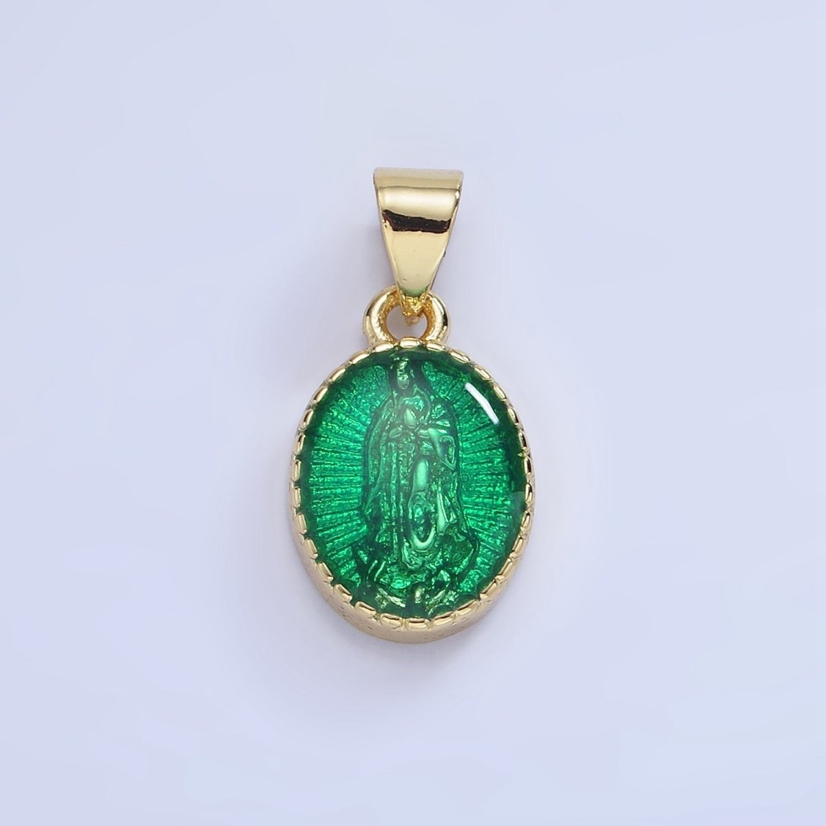 14K Gold plated Green, Red, Pink, Purple, Teal, Yellow, Fuchsia Miraculous Lady Mary Pendant | AA1239 - AA1242