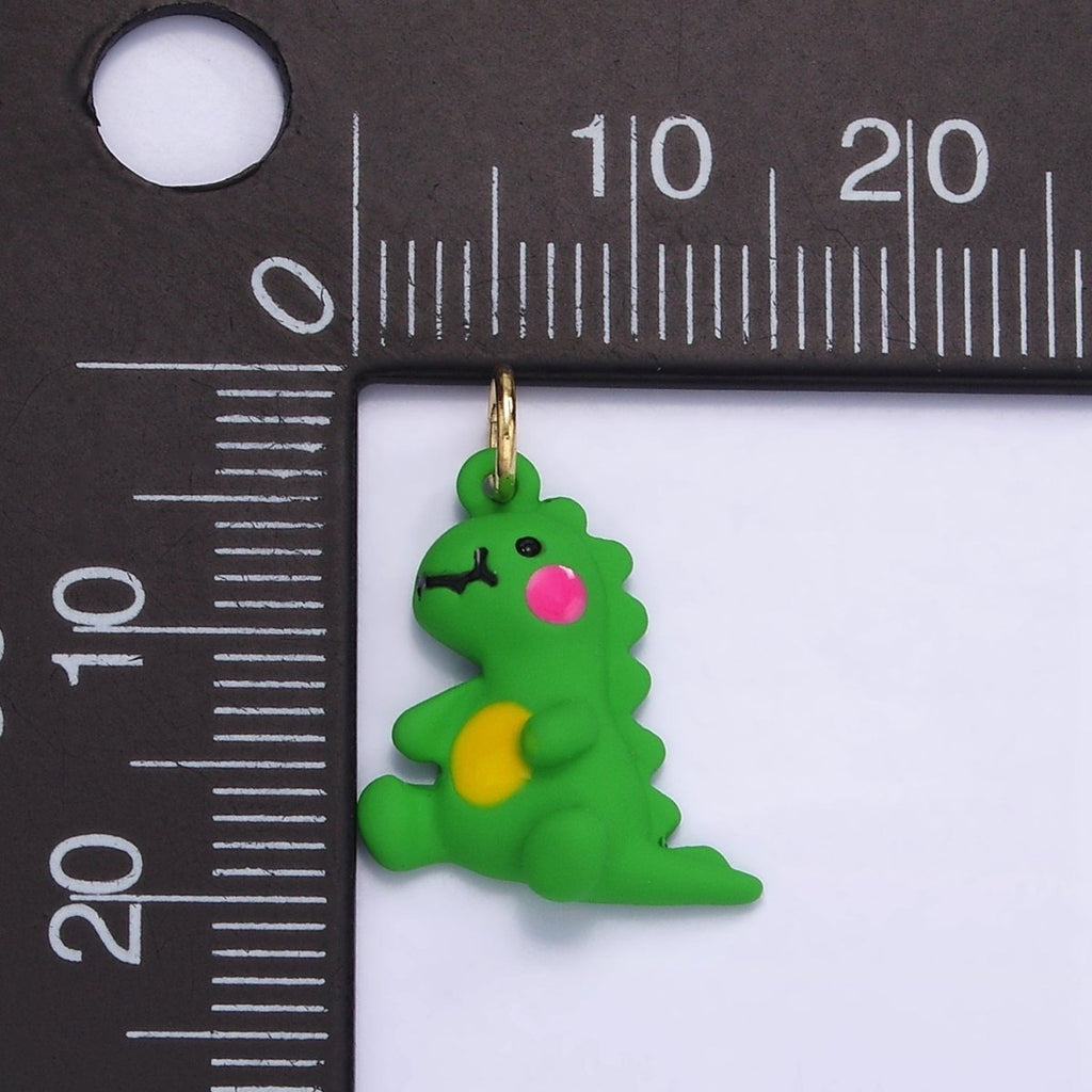 14K Gold plated Green T - Rex Dinosaur Enamel Mini Charm | D559 - DLUXCA
