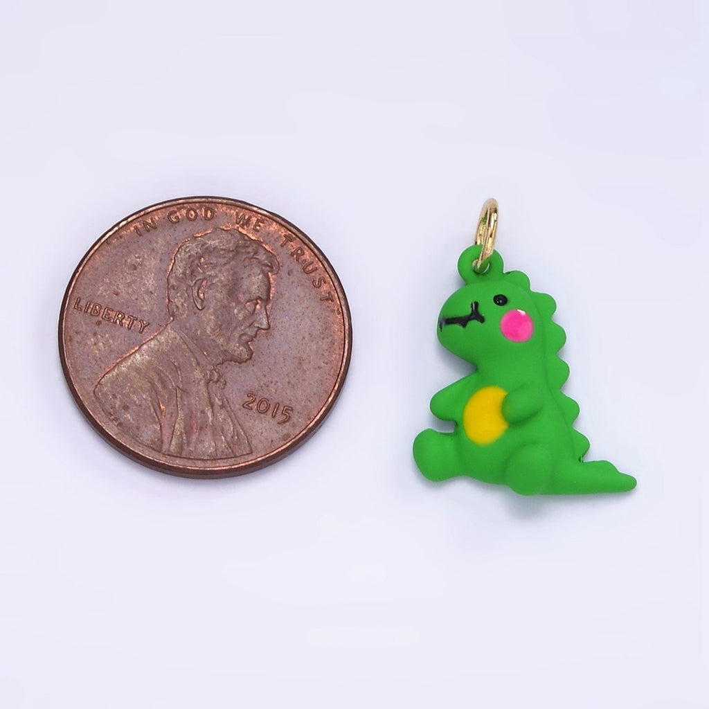 14K Gold plated Green T - Rex Dinosaur Enamel Mini Charm | D559 - DLUXCA