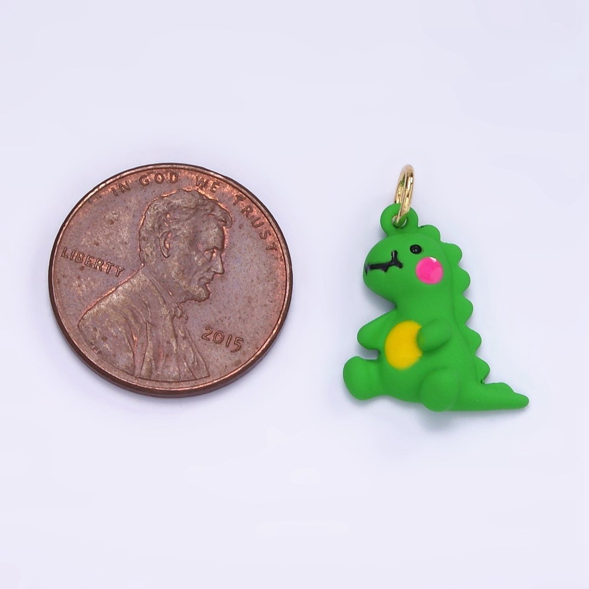 14K Gold plated Green T - Rex Dinosaur Enamel Mini Charm | D559 - DLUXCA