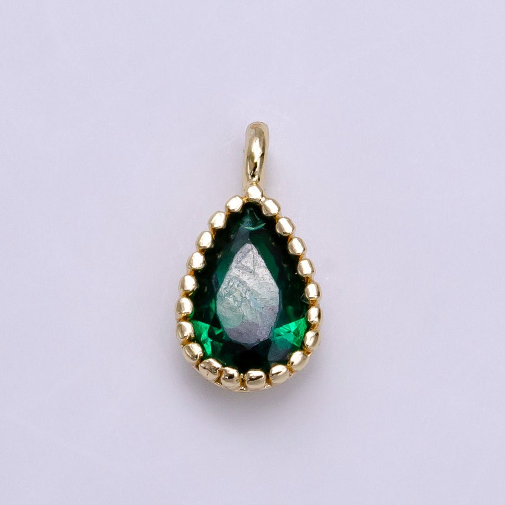 14K Gold plated Green Teardrop CZ Beaded Add-On Charm | AC1463 - DLUXCA